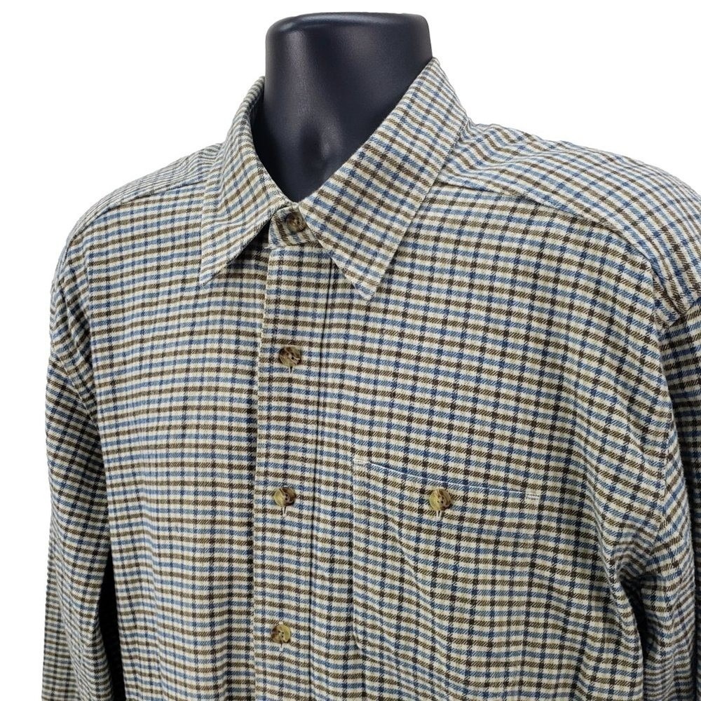 LL Bean Plaid Button Down Flannel Shirt Mens Large Tall Blue Brown Long Sleeve